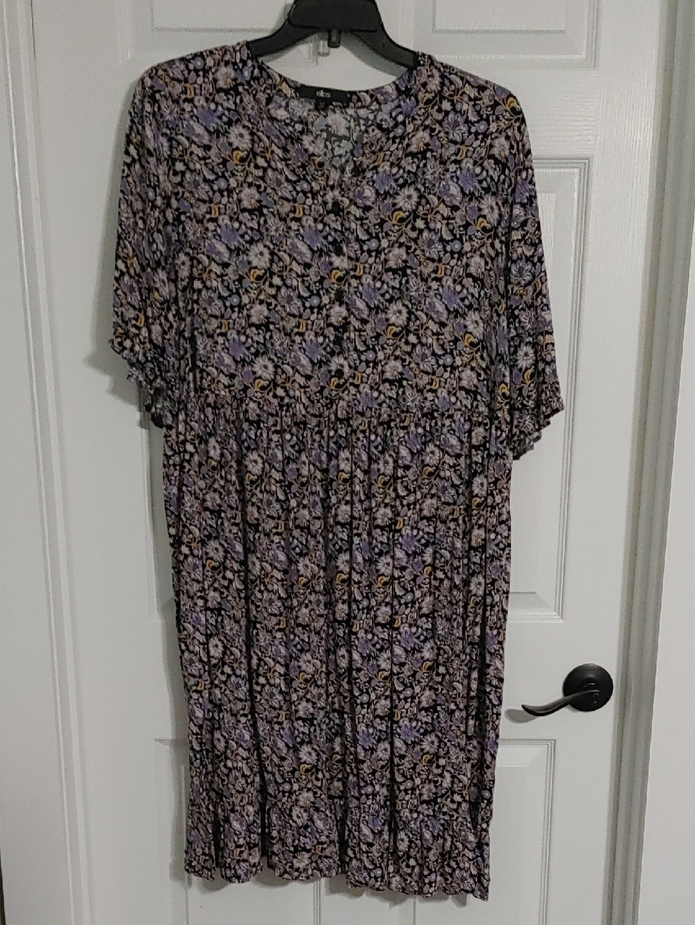 ellos Floral Midi Dress in Lavender and Black Plus Size 18/20 EUC Cottagecore - Picture 3 of 7
